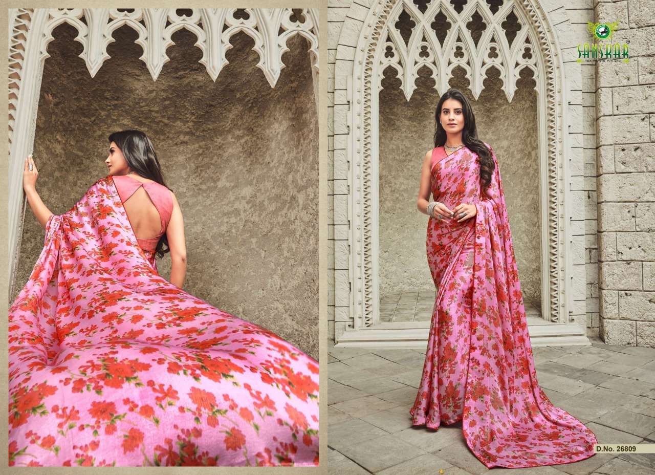 SHRUSHTI BY SASNKAR TEX PRINT 26801 TO 26812 SERIES INDIAN TRADITIONAL WEAR COLLECTION BEAUTIFUL STYLISH FANCY COLORFUL PARTY WEAR & OCCASIONAL WEAR SATIN PRINTED SAREES AT WHOLESALE PRICE