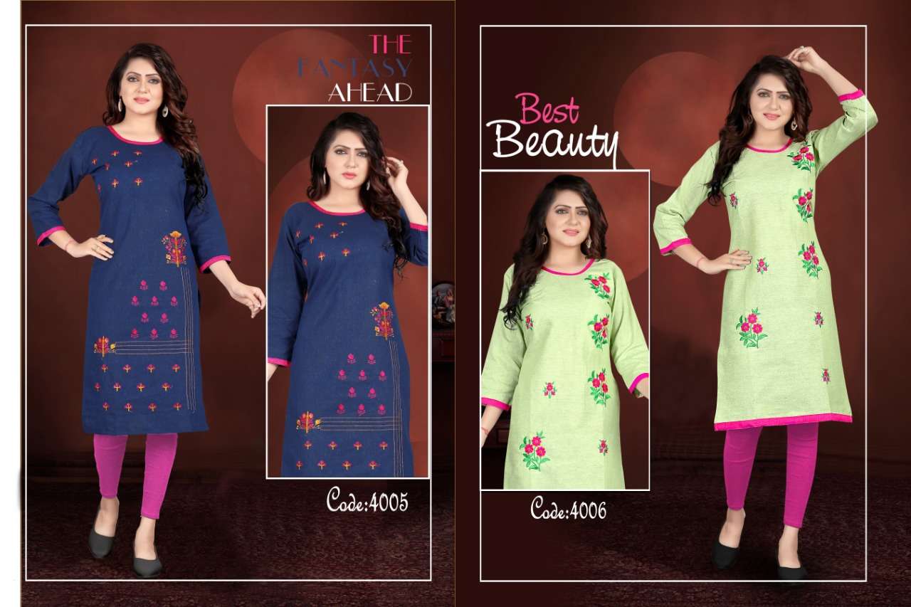 NAZRANA VOL-4 BY POORVI DESIGNER 4001 TO 4006 SERIES BEAUTIFUL COLORFUL STYLISH FANCY CASUAL WEAR & ETHNIC WEAR & READY TO WEAR SOUTH COTTON WITH EMBROIDERY KURTIS AT WHOLESALE PRICE