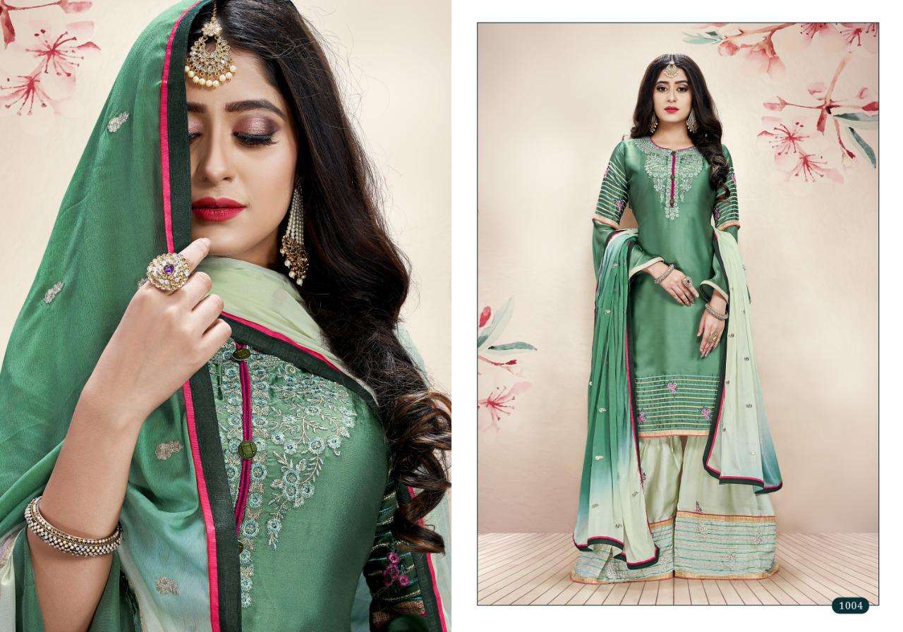 ORCHID BY RIGHT CHOICE 1001 TO 1005 SERIES DESIGNER SHARARA SUITS COLLECTION BEAUTIFUL STYLISH COLORFUL FANCY PARTY WEAR & OCCASIONAL WEAR DOLLA SILK WITH EMBROIDERY DRESSES AT WHOLESALE PRICE