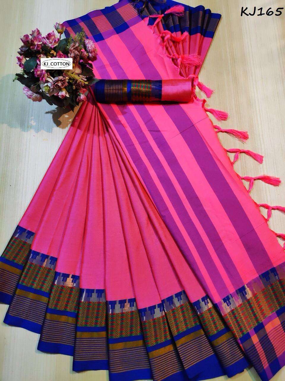 KJ COTTON VOL-10 BY FASHID WHOLESALE 162 TO 169 SERIES INDIAN TRADITIONAL WEAR COLLECTION BEAUTIFUL STYLISH FANCY COLORFUL PARTY WEAR & OCCASIONAL WEAR SOFT SILK COTTON SAREES AT WHOLESALE PRICE