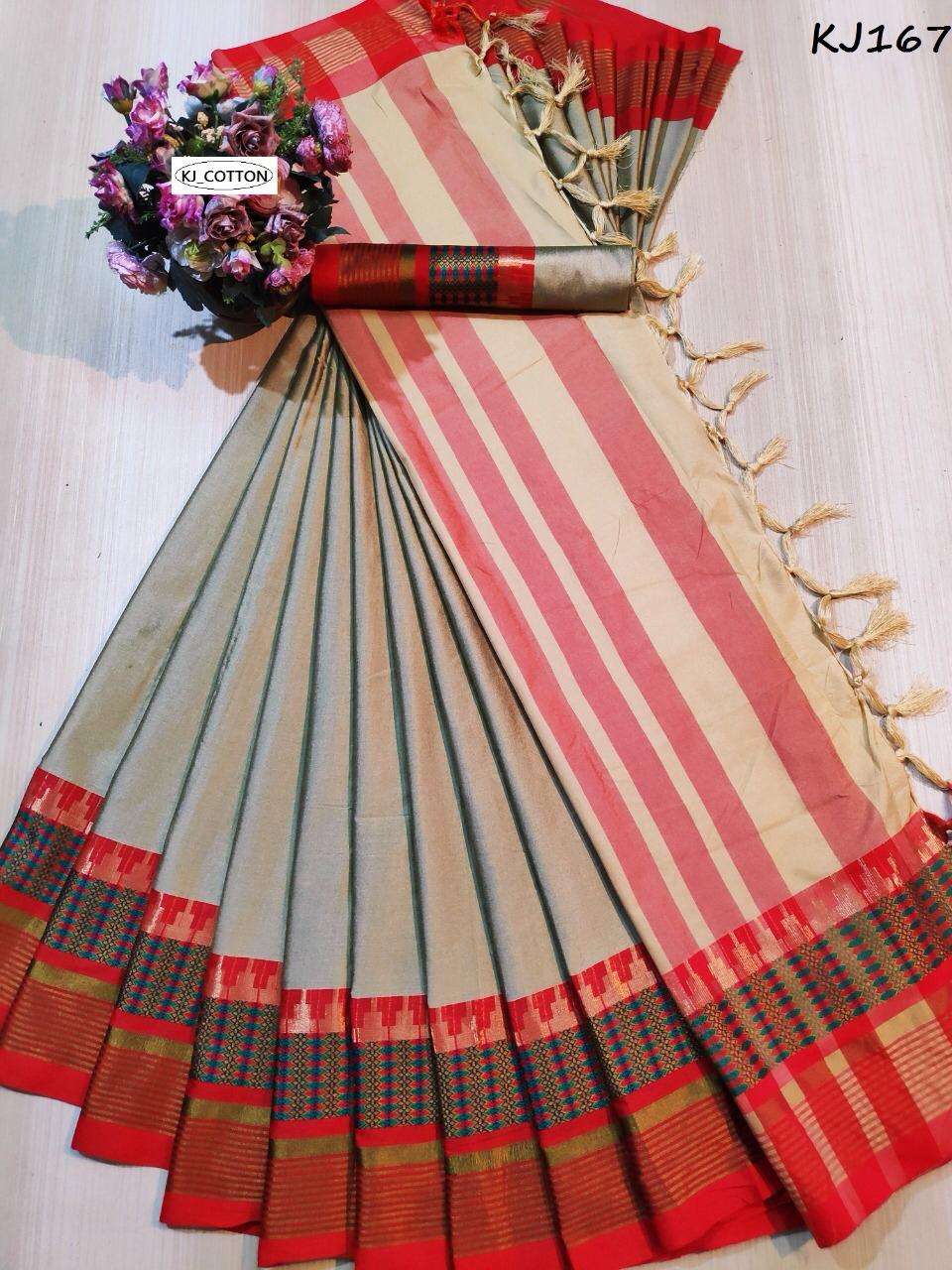 KJ COTTON VOL-10 BY FASHID WHOLESALE 162 TO 169 SERIES INDIAN TRADITIONAL WEAR COLLECTION BEAUTIFUL STYLISH FANCY COLORFUL PARTY WEAR & OCCASIONAL WEAR SOFT SILK COTTON SAREES AT WHOLESALE PRICE