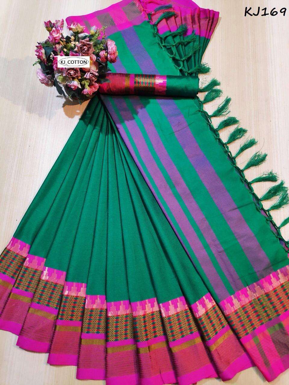 KJ COTTON VOL-10 BY FASHID WHOLESALE 162 TO 169 SERIES INDIAN TRADITIONAL WEAR COLLECTION BEAUTIFUL STYLISH FANCY COLORFUL PARTY WEAR & OCCASIONAL WEAR SOFT SILK COTTON SAREES AT WHOLESALE PRICE