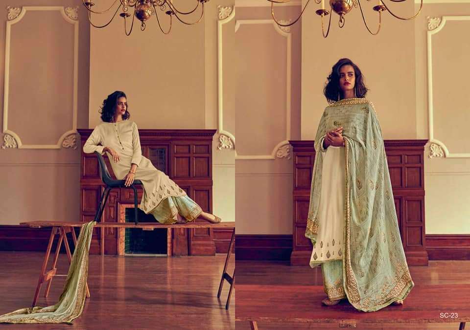 THE SIGNATURE COLLECTION BY VARSHA 21 TO 27 SERIES DESIGNER SHARARA SUITS COLLECTION BEAUTIFUL STYLISH COLORFUL FANCY PARTY WEAR & OCCASIONAL WEAR TUSSAR SILK WITH CODING WORK DRESSES AT WHOLESALE PRICE