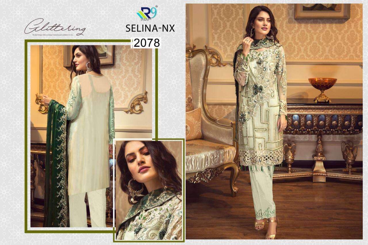 SELINA NX BY R9 2077 TO 2080 SERIES DESIGNER PAKISTANI SUITS BEAUTIFUL STYLISH FANCY COLORFUL PARTY WEAR & OCCASIONAL WEAR FAUX HEAVY GEORGETTE WITH EMBROIDERY DRESSES AT WHOLESALE PRICE