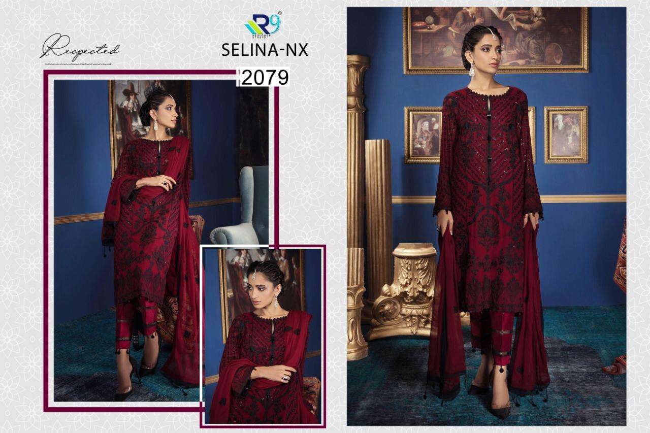 SELINA NX BY R9 2077 TO 2080 SERIES DESIGNER PAKISTANI SUITS BEAUTIFUL STYLISH FANCY COLORFUL PARTY WEAR & OCCASIONAL WEAR FAUX HEAVY GEORGETTE WITH EMBROIDERY DRESSES AT WHOLESALE PRICE