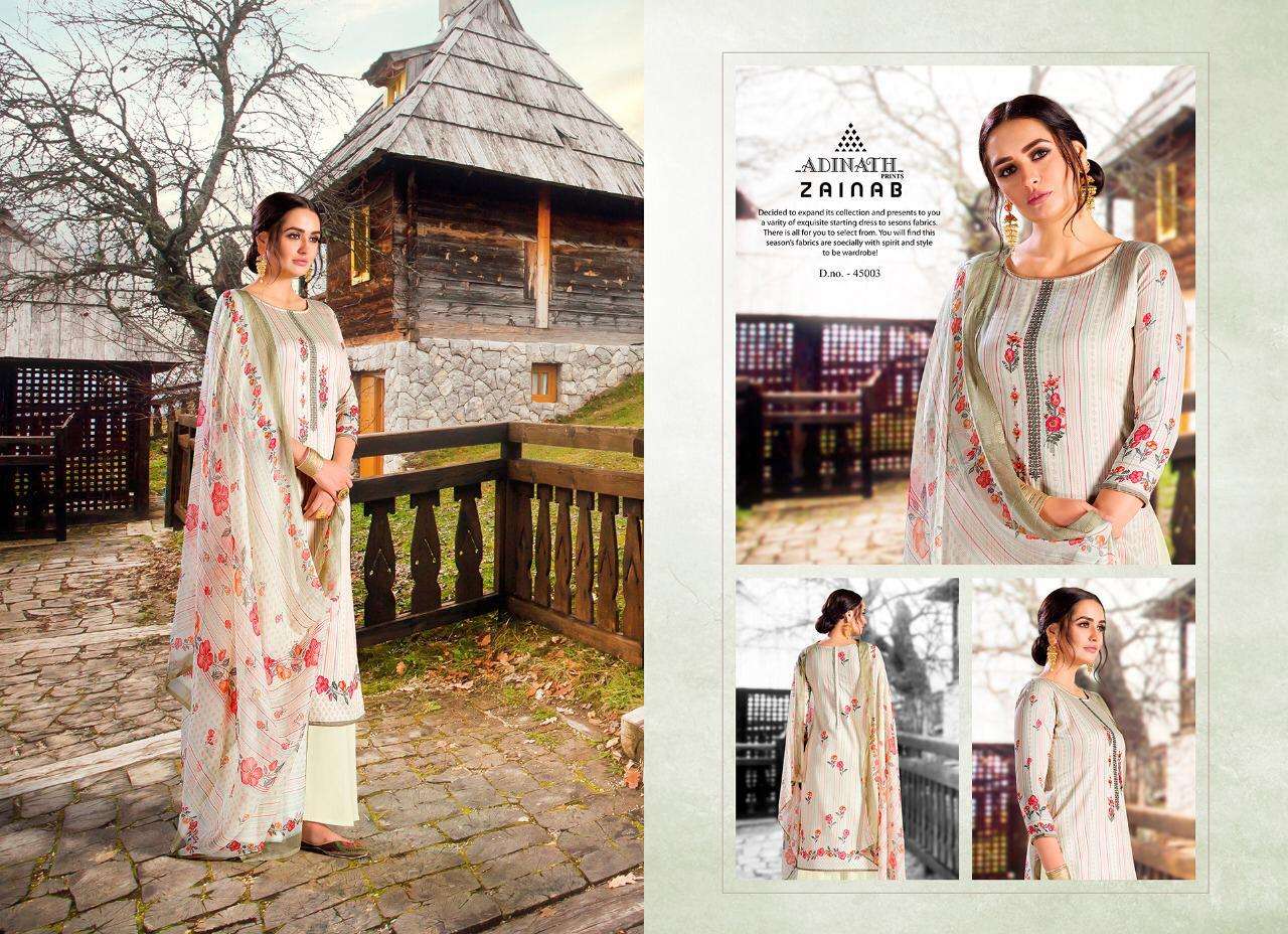 ZAINAB BY ADINATH PRINTS 45001 TO 45006 SERIES DESIGNER SHARARA SUITS COLLECTION BEAUTIFUL STYLISH COLORFUL FANCY PARTY WEAR & OCCASIONAL WEAR HEAVY JAM COTTON DIGITAL PRINTED WITH EMBROIDERY DRESSES AT WHOLESALE PRICE