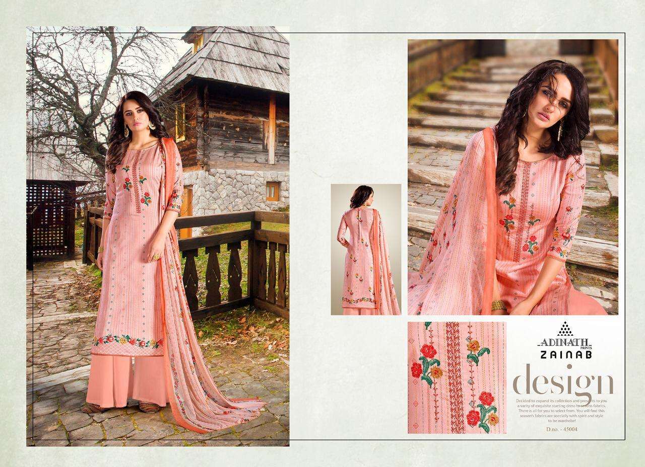 ZAINAB BY ADINATH PRINTS 45001 TO 45006 SERIES DESIGNER SHARARA SUITS COLLECTION BEAUTIFUL STYLISH COLORFUL FANCY PARTY WEAR & OCCASIONAL WEAR HEAVY JAM COTTON DIGITAL PRINTED WITH EMBROIDERY DRESSES AT WHOLESALE PRICE