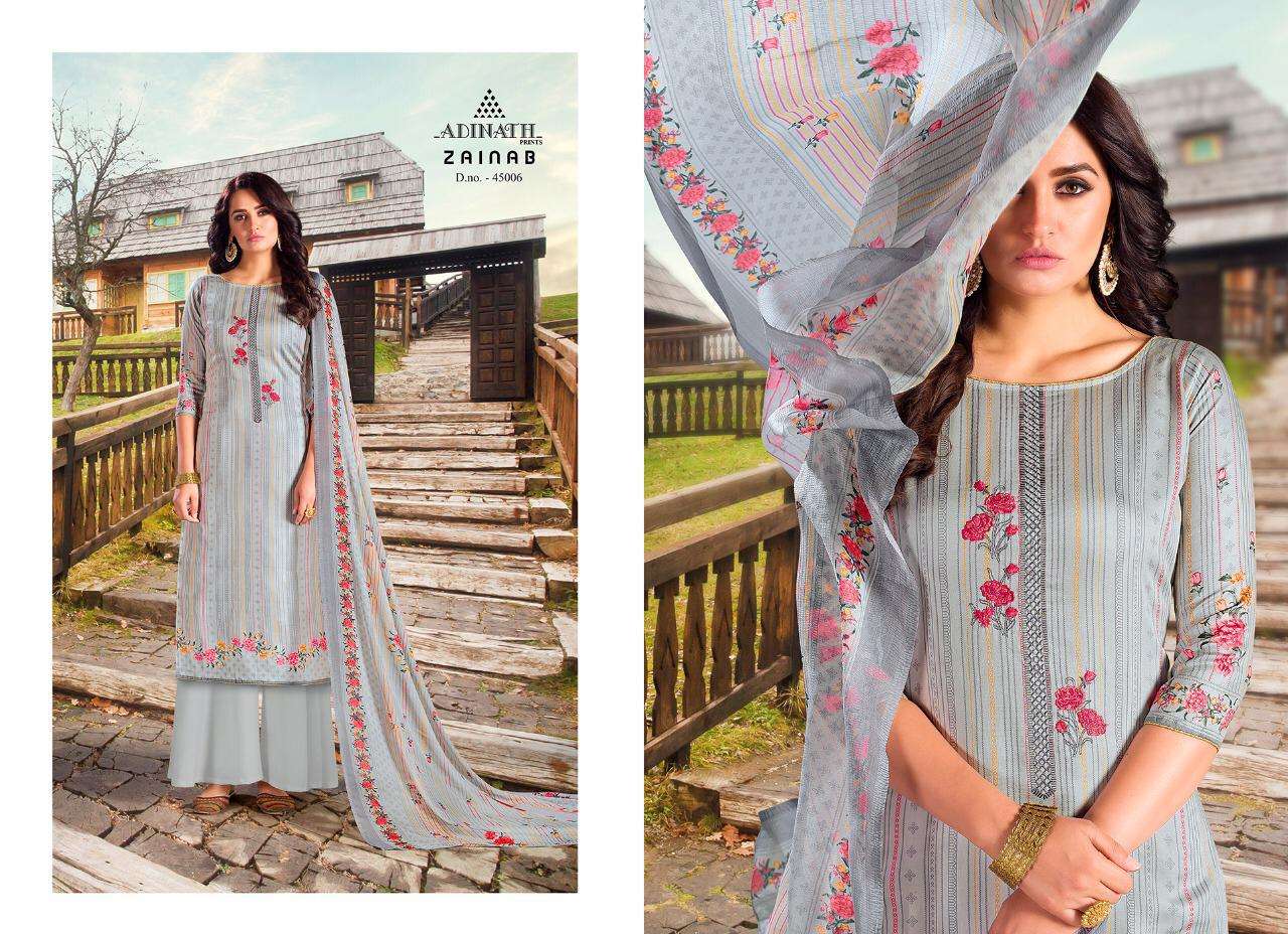 ZAINAB BY ADINATH PRINTS 45001 TO 45006 SERIES DESIGNER SHARARA SUITS COLLECTION BEAUTIFUL STYLISH COLORFUL FANCY PARTY WEAR & OCCASIONAL WEAR HEAVY JAM COTTON DIGITAL PRINTED WITH EMBROIDERY DRESSES AT WHOLESALE PRICE