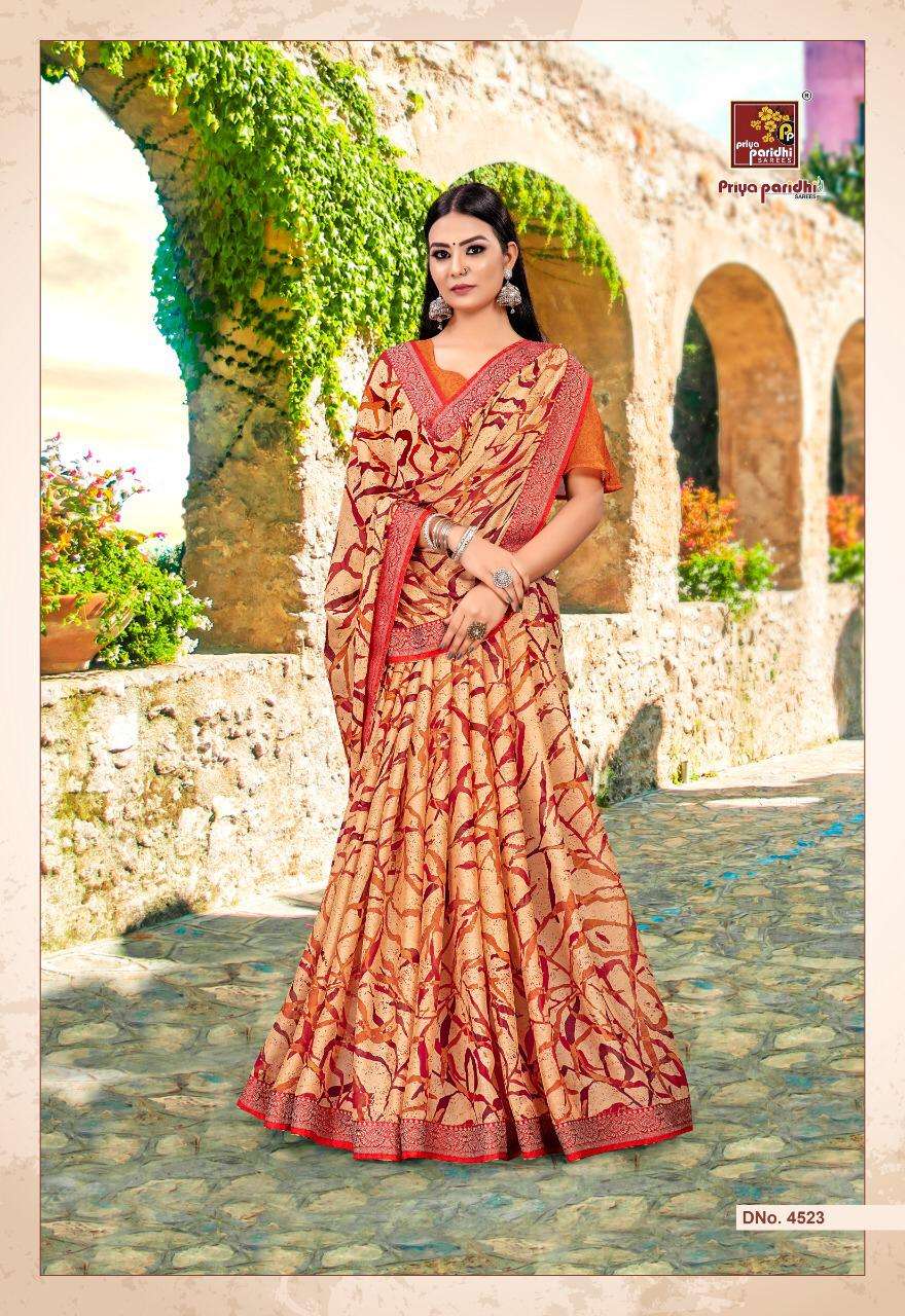 KUM KUM BY PRIYA PARIDHI 4518 TO 4527 SERIES INDIAN TRADITIONAL WEAR COLLECTION BEAUTIFUL STYLISH FANCY COLORFUL PARTY WEAR & OCCASIONAL WEAR MOSS PRINTED SAREES AT WHOLESALE PRICE