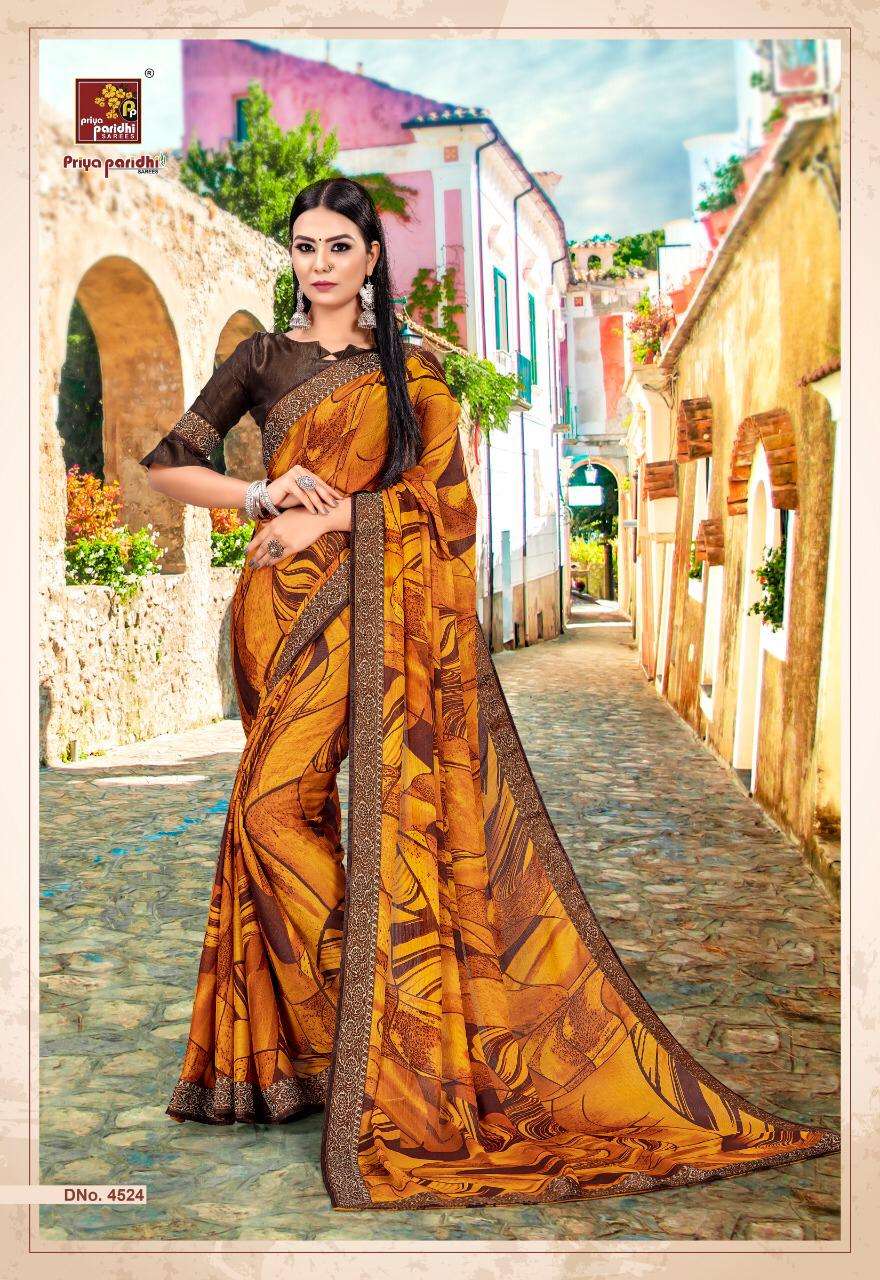 KUM KUM BY PRIYA PARIDHI 4518 TO 4527 SERIES INDIAN TRADITIONAL WEAR COLLECTION BEAUTIFUL STYLISH FANCY COLORFUL PARTY WEAR & OCCASIONAL WEAR MOSS PRINTED SAREES AT WHOLESALE PRICE