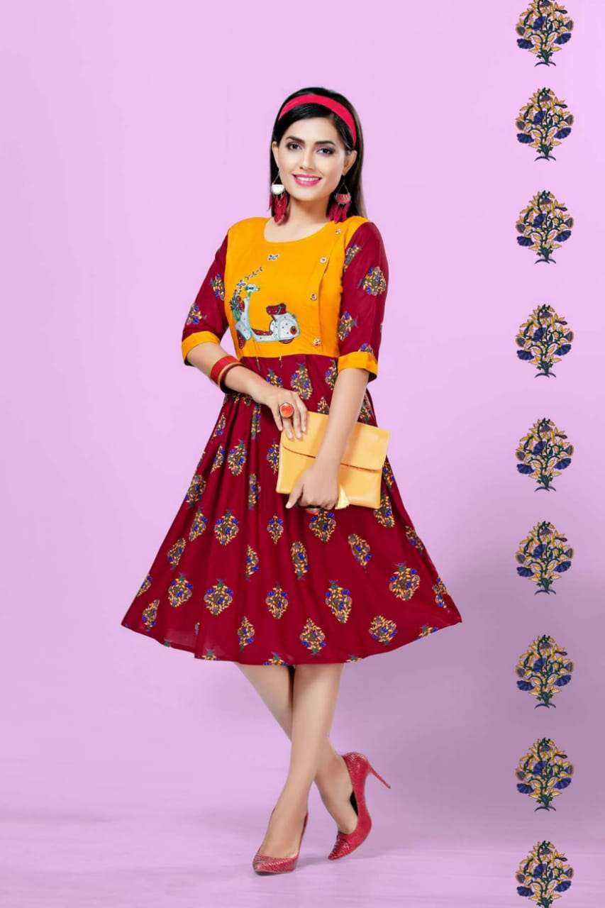 DECENT VOL-3 BY KS4U 301 TO 306 SERIES BEAUTIFUL COLORFUL STYLISH FANCY CASUAL WEAR & ETHNIC WEAR & READY TO WEAR HEAVY RAYON PRINTED KURTIS AT WHOLESALE PRICE