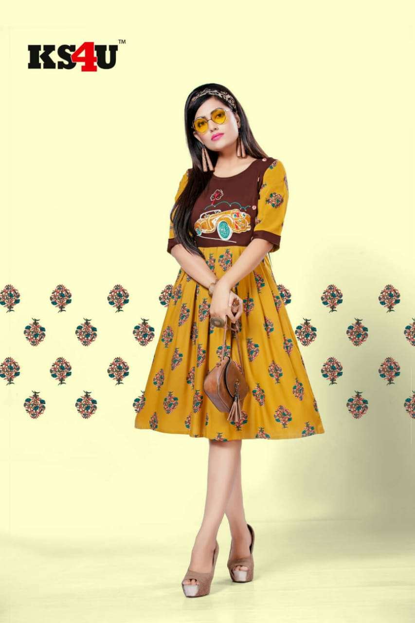 DECENT VOL-3 BY KS4U 301 TO 306 SERIES BEAUTIFUL COLORFUL STYLISH FANCY CASUAL WEAR & ETHNIC WEAR & READY TO WEAR HEAVY RAYON PRINTED KURTIS AT WHOLESALE PRICE