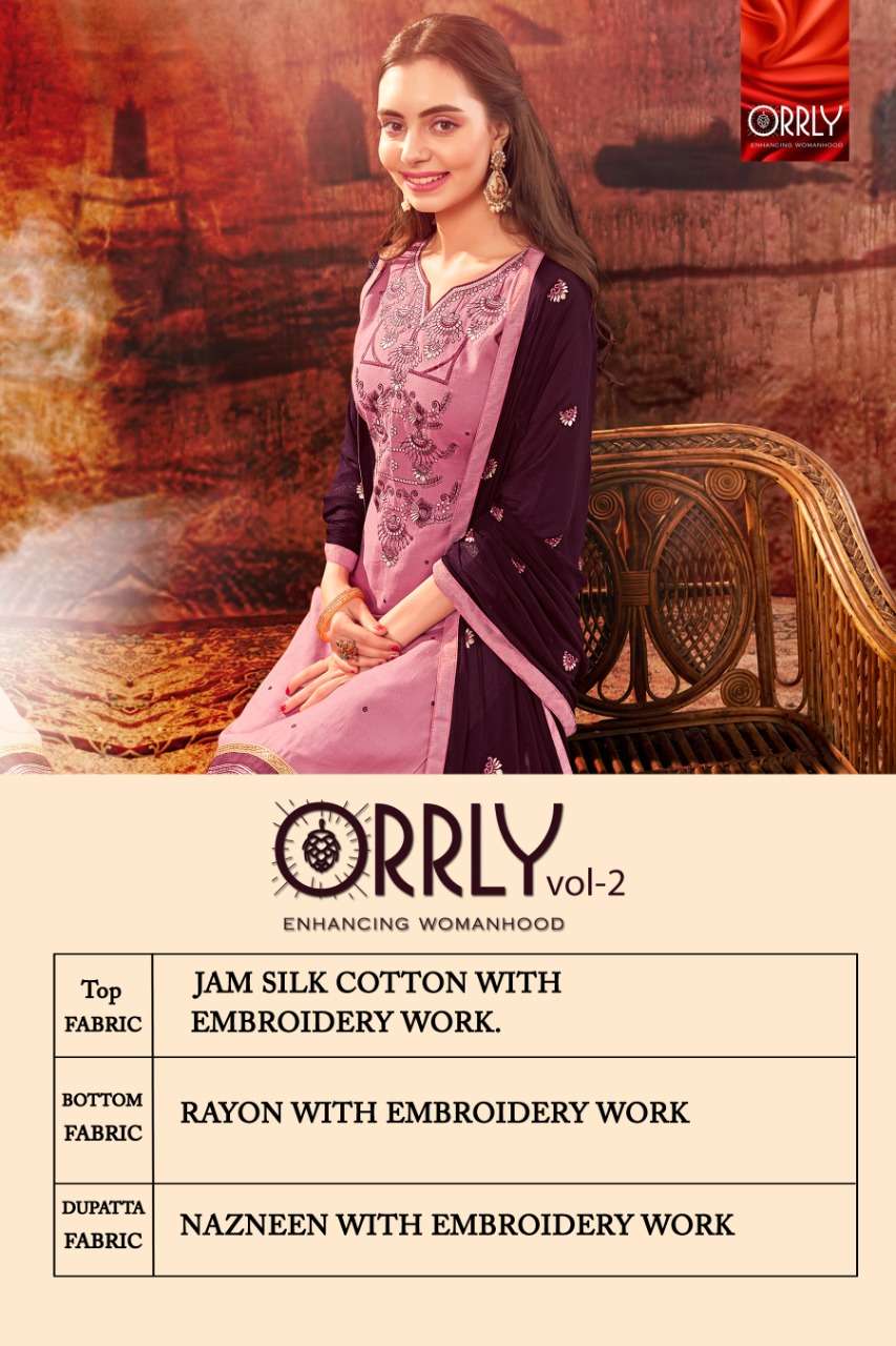 ORRLY VOL-2 BY ORRLY 4005 TO 4009 SERIES BEAUTIFUL STYLISH FANCY COLORFUL CASUAL WEAR & ETHNIC WEAR JAM SILK COTTON WITH EMBROIDERY DRESSES AT WHOLESALE PRICE