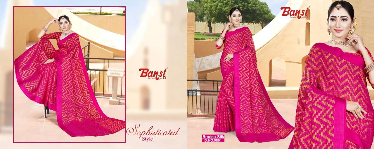 BRASSO SILK BY FASHID WHOLESALE 9801 TO 9808 SERIES INDIAN TRADITIONAL WEAR COLLECTION BEAUTIFUL STYLISH FANCY COLORFUL PARTY WEAR & OCCASIONAL WEAR BRASSO SILK SAREES AT WHOLESALE PRICE
