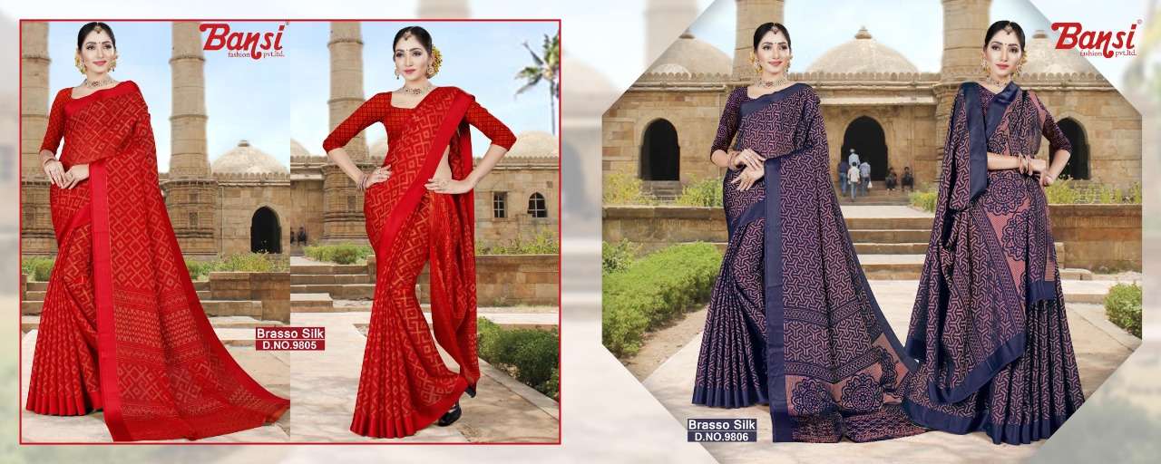 BRASSO SILK BY FASHID WHOLESALE 9801 TO 9808 SERIES INDIAN TRADITIONAL WEAR COLLECTION BEAUTIFUL STYLISH FANCY COLORFUL PARTY WEAR & OCCASIONAL WEAR BRASSO SILK SAREES AT WHOLESALE PRICE