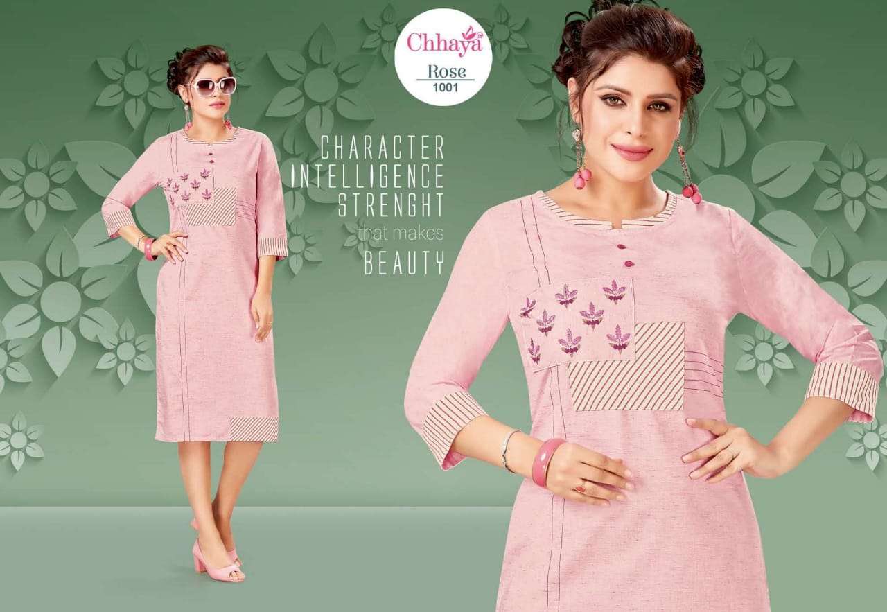 ROSE VOL-2 BY CHHAYA 1001 TO 1009 SERIES BEAUTIFUL STYLISH FANCY COLORFUL CASUAL WEAR & ETHNIC WEAR PREMIUM SLUB KURTIS WITH BOTTOM AT WHOLESALE PRICE