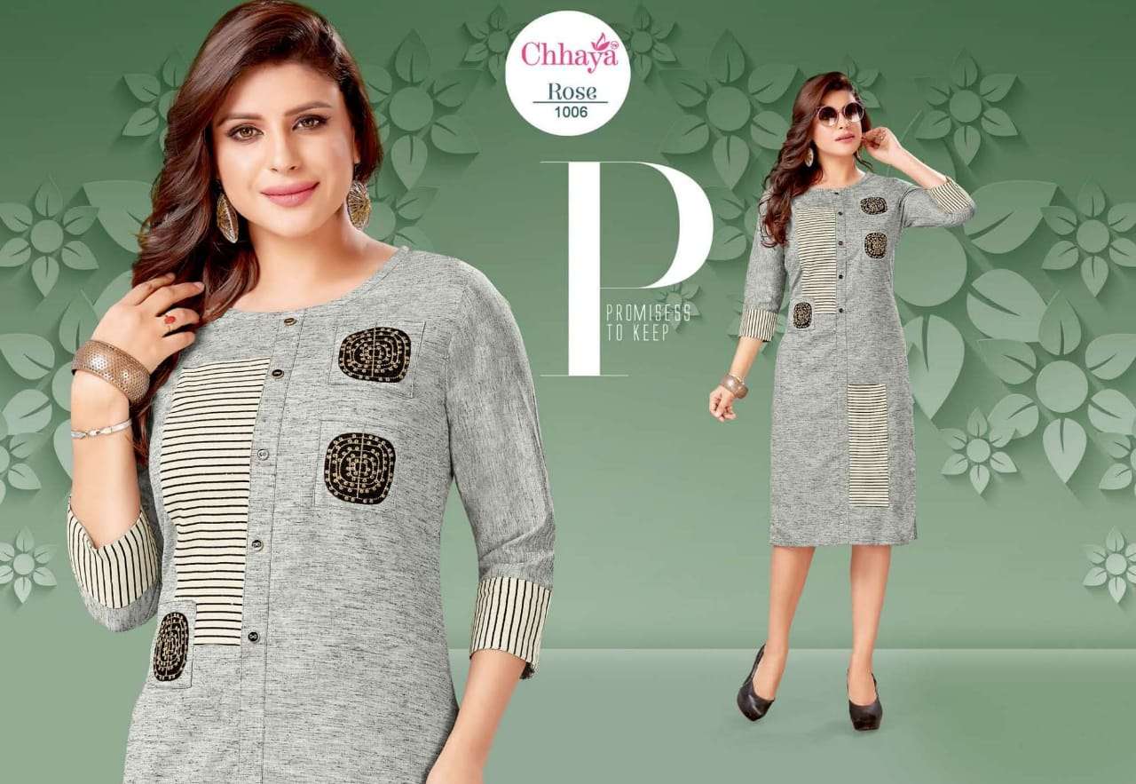 ROSE VOL-2 BY CHHAYA 1001 TO 1009 SERIES BEAUTIFUL STYLISH FANCY COLORFUL CASUAL WEAR & ETHNIC WEAR PREMIUM SLUB KURTIS WITH BOTTOM AT WHOLESALE PRICE