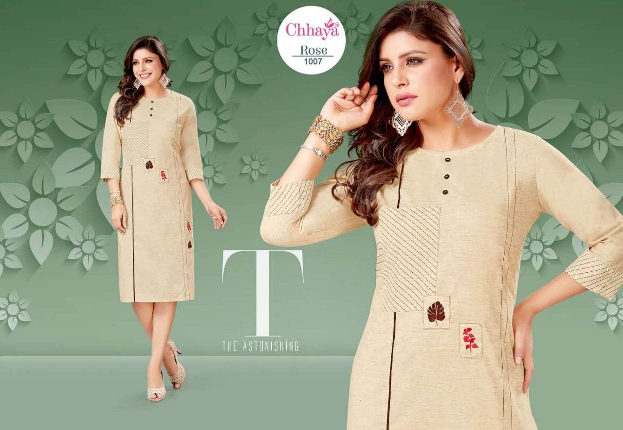 ROSE VOL-2 BY CHHAYA 1001 TO 1009 SERIES BEAUTIFUL STYLISH FANCY COLORFUL CASUAL WEAR & ETHNIC WEAR PREMIUM SLUB KURTIS WITH BOTTOM AT WHOLESALE PRICE