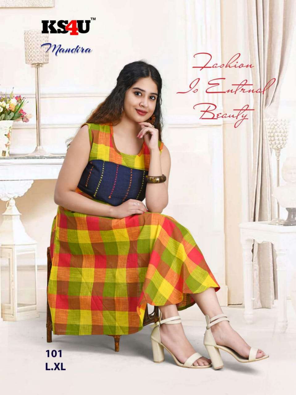 MANDIRA BY KS4U 101 TO 108 SERIES STYLISH FANCY BEAUTIFUL COLORFUL CASUAL WEAR & ETHNIC WEAR SOUTH COTTON WITH WORK KURTIS AT WHOLESALE PRICE