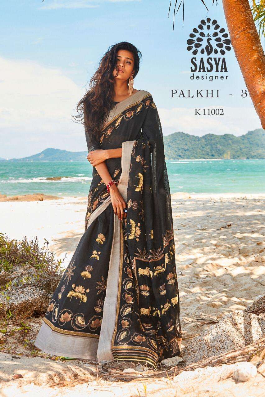 PALKHI VOL-3 NX BY SASYA DESIGNER INDIAN TRADITIONAL WEAR COLLECTION BEAUTIFUL STYLISH FANCY COLORFUL PARTY WEAR & OCCASIONAL WEAR PURE LINEN PRINTED SAREES AT WHOLESALE PRICE