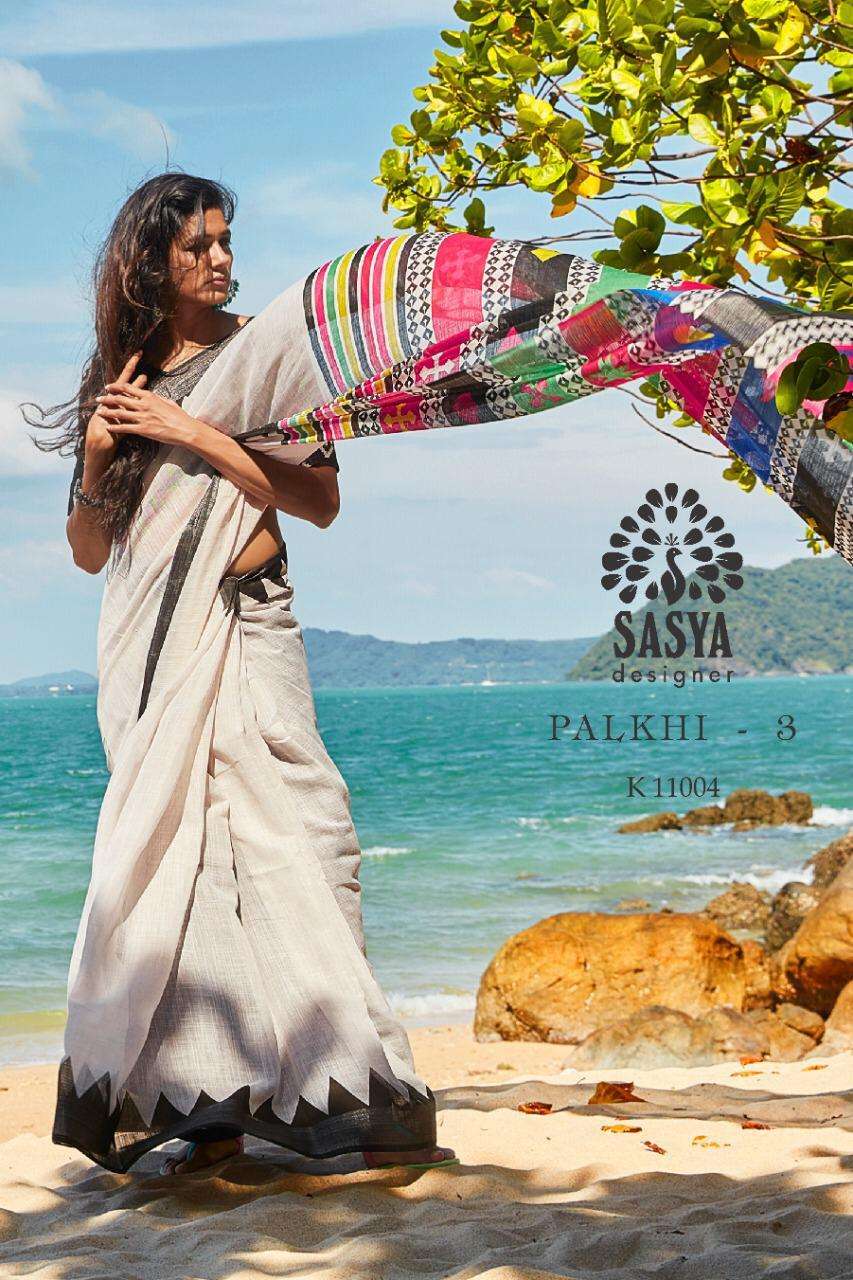 PALKHI VOL-3 NX BY SASYA DESIGNER INDIAN TRADITIONAL WEAR COLLECTION BEAUTIFUL STYLISH FANCY COLORFUL PARTY WEAR & OCCASIONAL WEAR PURE LINEN PRINTED SAREES AT WHOLESALE PRICE