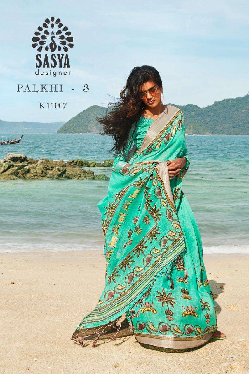 PALKHI VOL-3 NX BY SASYA DESIGNER INDIAN TRADITIONAL WEAR COLLECTION BEAUTIFUL STYLISH FANCY COLORFUL PARTY WEAR & OCCASIONAL WEAR PURE LINEN PRINTED SAREES AT WHOLESALE PRICE