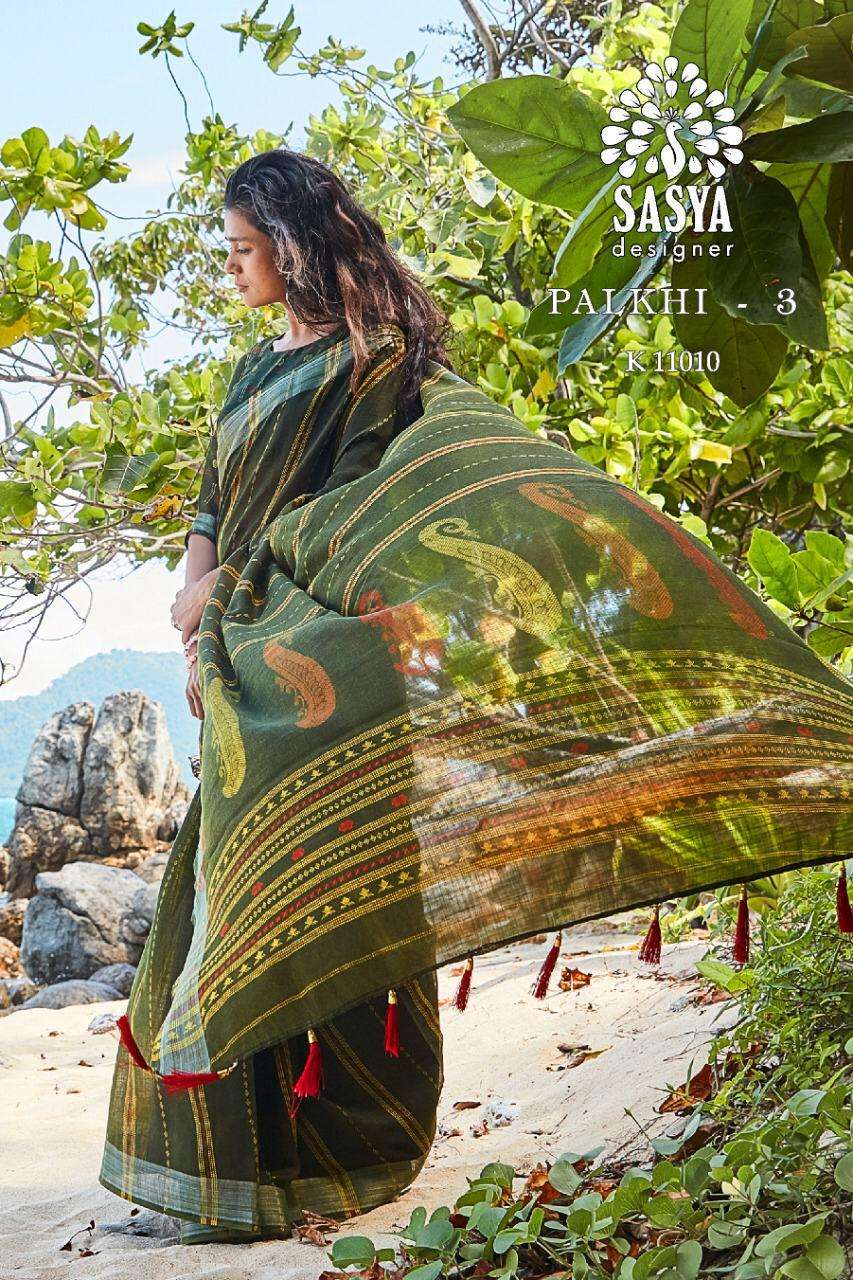 PALKHI VOL-3 NX BY SASYA DESIGNER INDIAN TRADITIONAL WEAR COLLECTION BEAUTIFUL STYLISH FANCY COLORFUL PARTY WEAR & OCCASIONAL WEAR PURE LINEN PRINTED SAREES AT WHOLESALE PRICE