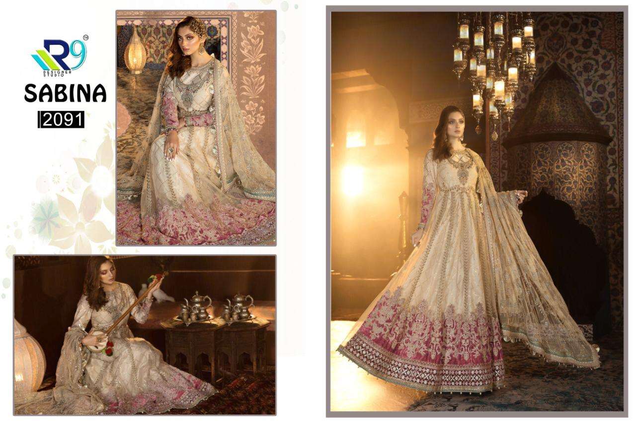 SABINA BY R9 2091 TO 2094 SERIES INDIAN TRADITIONAL WEAR COLLECTION BEAUTIFUL STYLISH FANCY COLORFUL PARTY WEAR & OCCASIONAL WEAR FAUX GEORGETTE WITH EMBROIDERY SAREES AT WHOLESALE PRICE
