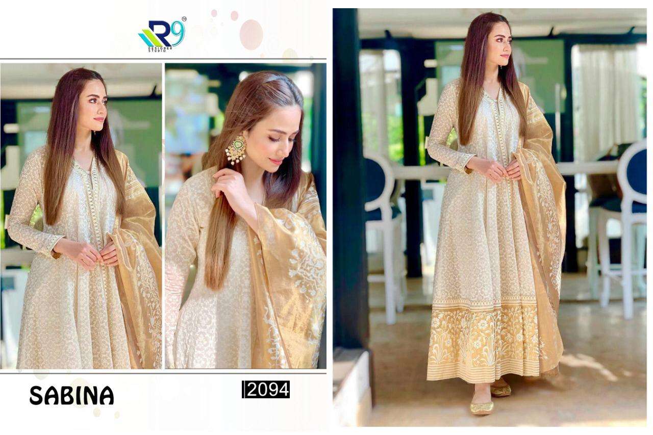 SABINA BY R9 2091 TO 2094 SERIES INDIAN TRADITIONAL WEAR COLLECTION BEAUTIFUL STYLISH FANCY COLORFUL PARTY WEAR & OCCASIONAL WEAR FAUX GEORGETTE WITH EMBROIDERY SAREES AT WHOLESALE PRICE