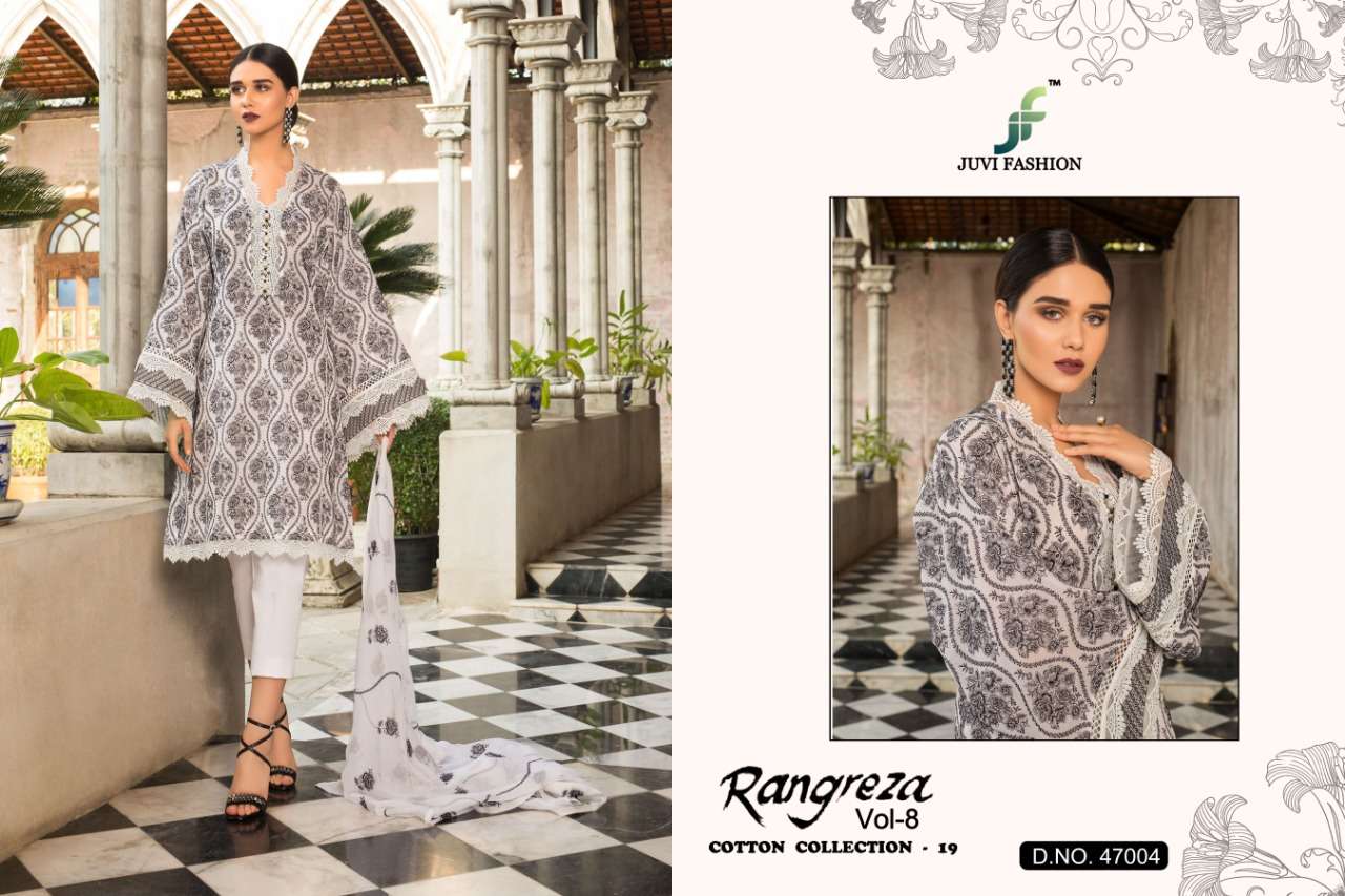 RANGREZA VOL-8 BY JUVI FASHION 47001 TO 47006 SERIES DESIGNER PAKISTANI SUITS COLLECTION BEAUTIFUL STYLISH FANCY COLORFUL PARTY WEAR & OCCASIONAL WEAR CAMBRIC COTTON WITH EMBROIDERY DRESSES AT WHOLESALE PRICE