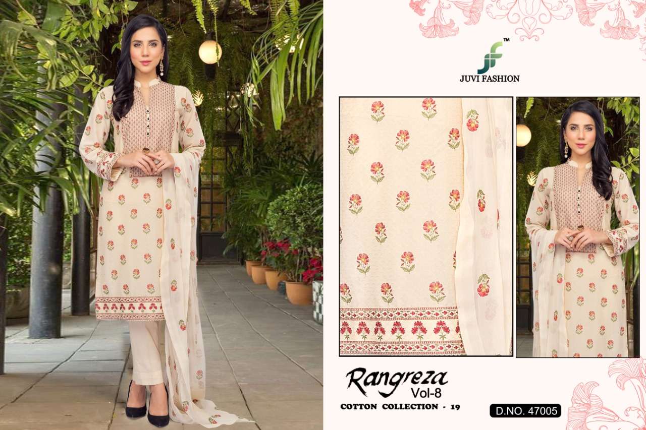 RANGREZA VOL-8 BY JUVI FASHION 47001 TO 47006 SERIES DESIGNER PAKISTANI SUITS COLLECTION BEAUTIFUL STYLISH FANCY COLORFUL PARTY WEAR & OCCASIONAL WEAR CAMBRIC COTTON WITH EMBROIDERY DRESSES AT WHOLESALE PRICE