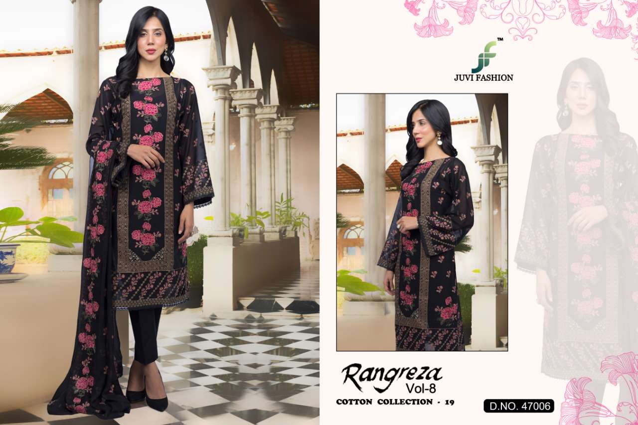 RANGREZA VOL-8 BY JUVI FASHION 47001 TO 47006 SERIES DESIGNER PAKISTANI SUITS COLLECTION BEAUTIFUL STYLISH FANCY COLORFUL PARTY WEAR & OCCASIONAL WEAR CAMBRIC COTTON WITH EMBROIDERY DRESSES AT WHOLESALE PRICE