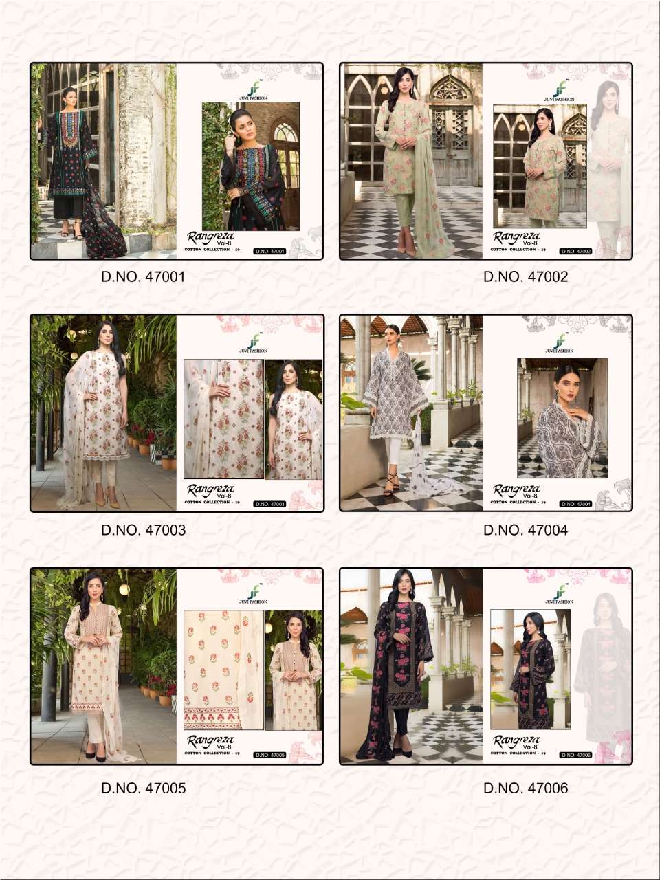 RANGREZA VOL-8 BY JUVI FASHION 47001 TO 47006 SERIES DESIGNER PAKISTANI SUITS COLLECTION BEAUTIFUL STYLISH FANCY COLORFUL PARTY WEAR & OCCASIONAL WEAR CAMBRIC COTTON WITH EMBROIDERY DRESSES AT WHOLESALE PRICE