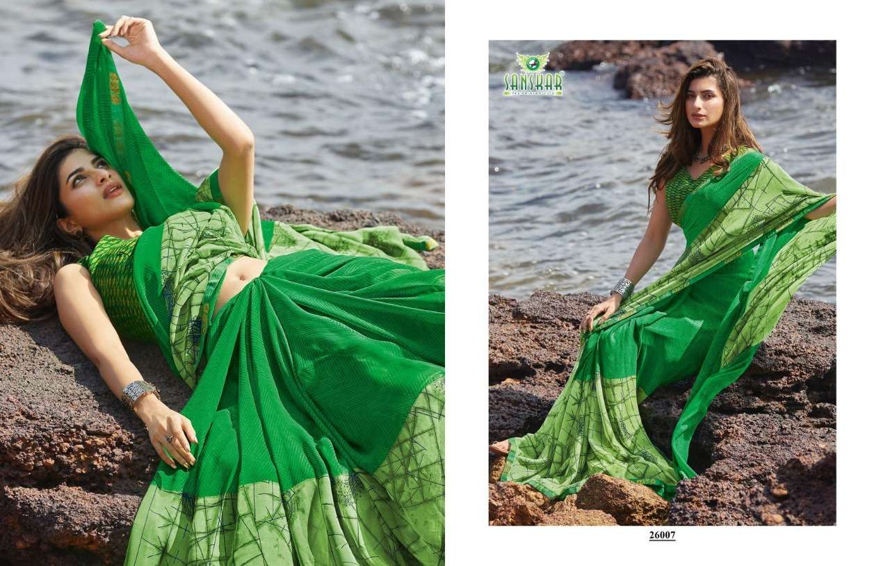 SUHANE PAL VOL-20 BY SANSKAR TEX PRINT 26001 TO 26018 SERIES A INDIAN TRADITIONAL WEAR COLLECTION BEAUTIFUL STYLISH FANCY COLORFUL PARTY WEAR & OCCASIONAL WEAR GEORGETTE PRINTED SAREES AT WHOLESALE PRICE