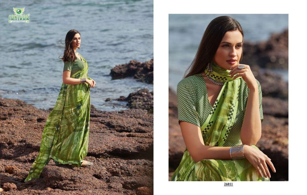 SUHANE PAL VOL-20 BY SANSKAR TEX PRINT 26001 TO 26018 SERIES A INDIAN TRADITIONAL WEAR COLLECTION BEAUTIFUL STYLISH FANCY COLORFUL PARTY WEAR & OCCASIONAL WEAR GEORGETTE PRINTED SAREES AT WHOLESALE PRICE