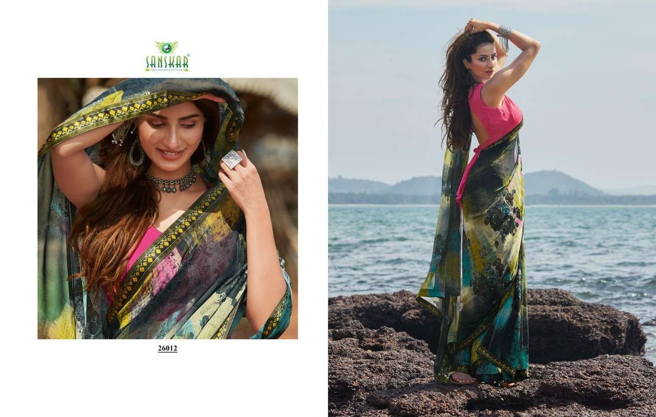 SUHANE PAL VOL-20 BY SANSKAR TEX PRINT 26001 TO 26018 SERIES A INDIAN TRADITIONAL WEAR COLLECTION BEAUTIFUL STYLISH FANCY COLORFUL PARTY WEAR & OCCASIONAL WEAR GEORGETTE PRINTED SAREES AT WHOLESALE PRICE