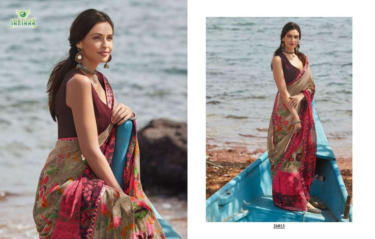 SUHANE PAL VOL-20 BY SANSKAR TEX PRINT 26001 TO 26018 SERIES A INDIAN TRADITIONAL WEAR COLLECTION BEAUTIFUL STYLISH FANCY COLORFUL PARTY WEAR & OCCASIONAL WEAR GEORGETTE PRINTED SAREES AT WHOLESALE PRICE