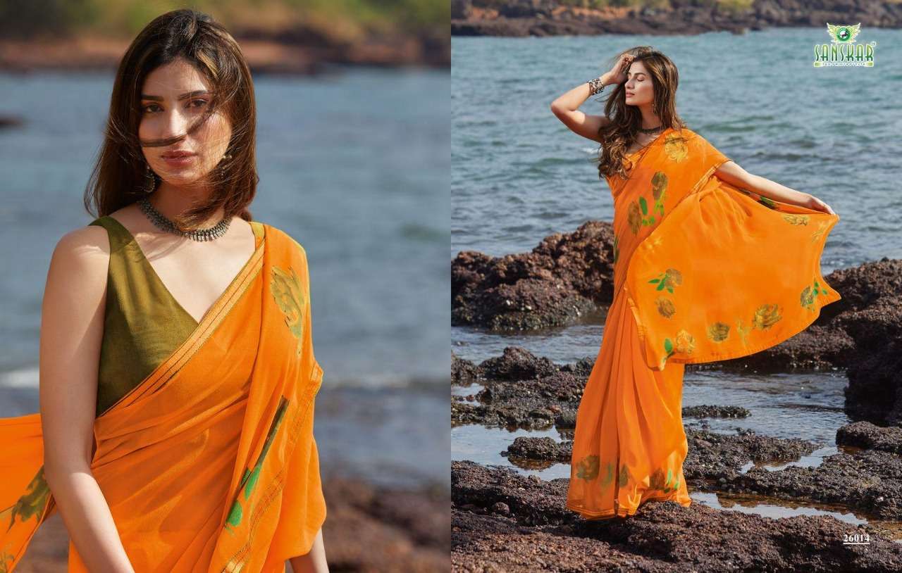 SUHANE PAL VOL-20 BY SANSKAR TEX PRINT 26001 TO 26018 SERIES A INDIAN TRADITIONAL WEAR COLLECTION BEAUTIFUL STYLISH FANCY COLORFUL PARTY WEAR & OCCASIONAL WEAR GEORGETTE PRINTED SAREES AT WHOLESALE PRICE