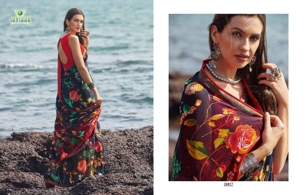 SUHANE PAL VOL-20 BY SANSKAR TEX PRINT 26001 TO 26018 SERIES A INDIAN TRADITIONAL WEAR COLLECTION BEAUTIFUL STYLISH FANCY COLORFUL PARTY WEAR & OCCASIONAL WEAR GEORGETTE PRINTED SAREES AT WHOLESALE PRICE