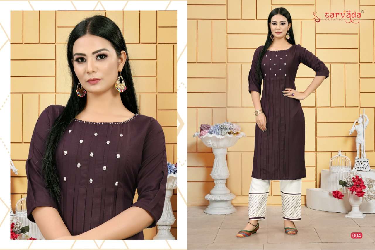 CHAHAT BY SARVADA CREATION 001 TO 008 SERIES STYLISH FANCY BEAUTIFUL COLORFUL CASUAL WEAR & ETHNIC WEAR ERA SLUB WITH HANDWORK KURTIS WITH BOTTOM AT WHOLESALE PRICE