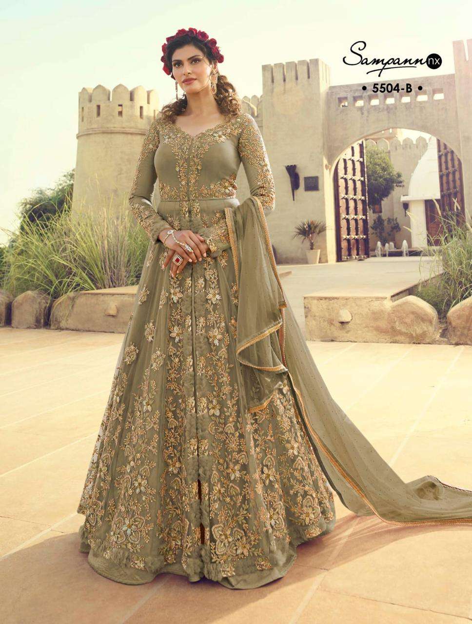 SAMPANN NX COLOURS BY SAMPANN NX ANARKALI DESIGNER BEAUTIFUL SUITS COLORFUL STYLISH FANCY CASUAL WEAR & ETHNIC WEAR BUTTERFLY NET/SILK DRESSES AT WHOLESALE PRICE