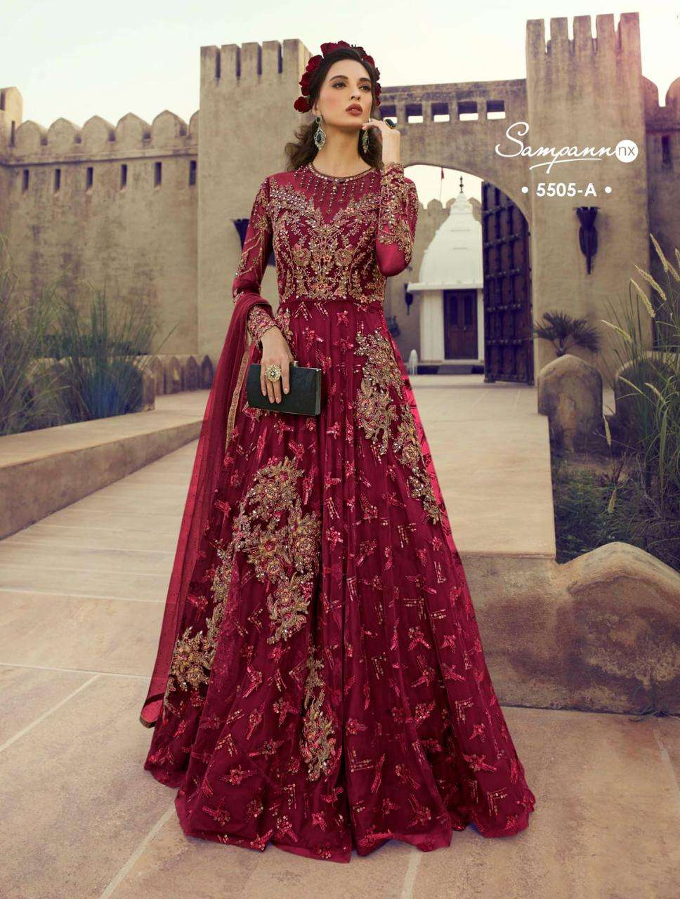 SAMPANN NX COLOURS BY SAMPANN NX ANARKALI DESIGNER BEAUTIFUL SUITS COLORFUL STYLISH FANCY CASUAL WEAR & ETHNIC WEAR BUTTERFLY NET/SILK DRESSES AT WHOLESALE PRICE