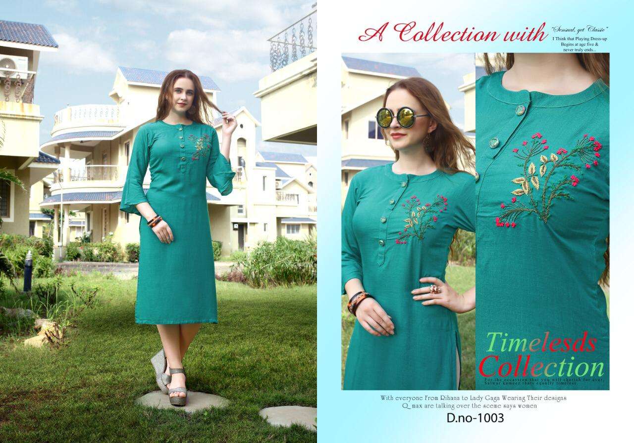 QUEEN BY POORVI DESIGNER 1001 TO 1006 SERIES STYLISH FANCY BEAUTIFUL COLORFUL CASUAL WEAR & ETHNIC WEAR RAYON SLUB HANDWORKED KURTIS AT WHOLESALE PRICE