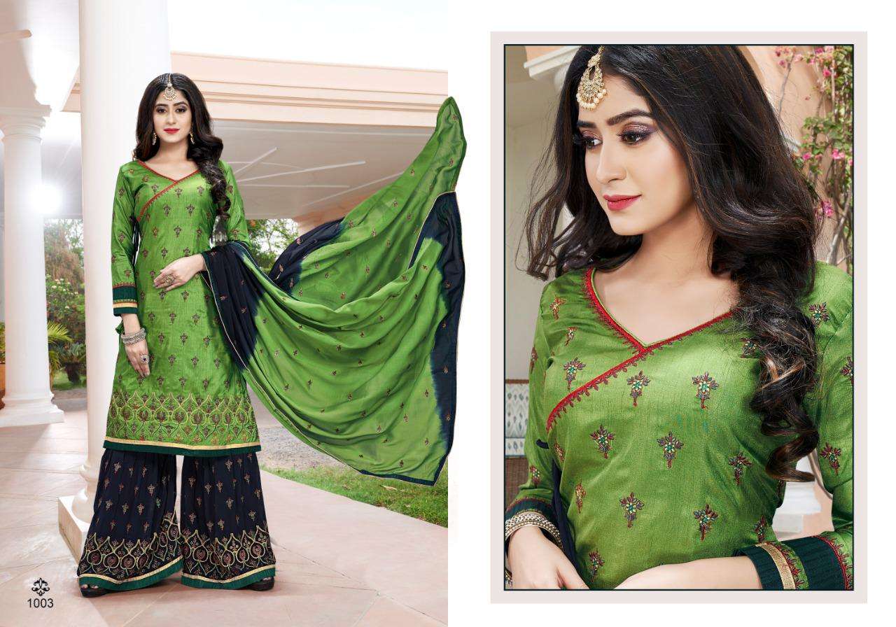 ORCHID VOL-2 BY RIGHT CHOICE 1001 TO 1005 SERIES BEAUTIFUL STYLISH SHARARA SUITS FANCY COLORFUL CASUAL WEAR & ETHNIC WEAR & READY TO WEAR PURE DOLA SILK EMBROIDERED DRESSES AT WHOLESALE PRICE
