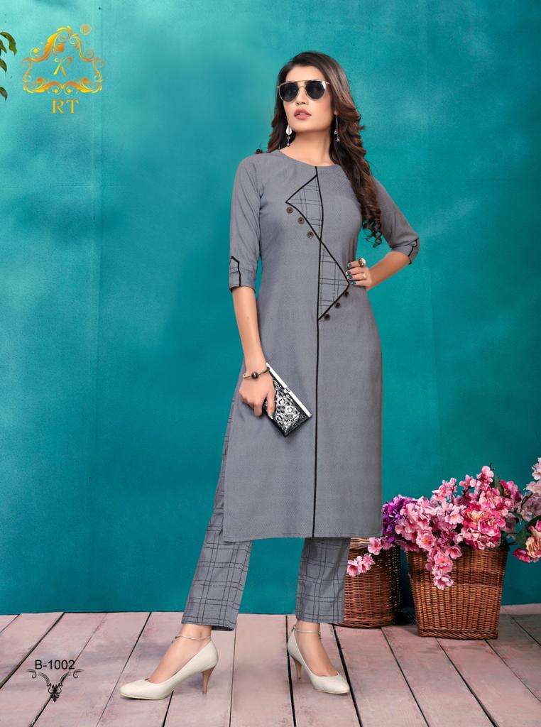 HUNNY BUNNY BY RT 1001 TO 1004 SERIES STYLISH FANCY BEAUTIFUL COLORFUL CASUAL WEAR & ETHNIC WEAR PREMIUM RAYON KURTIS WITH BOTTOM AT WHOLESALE PRICE