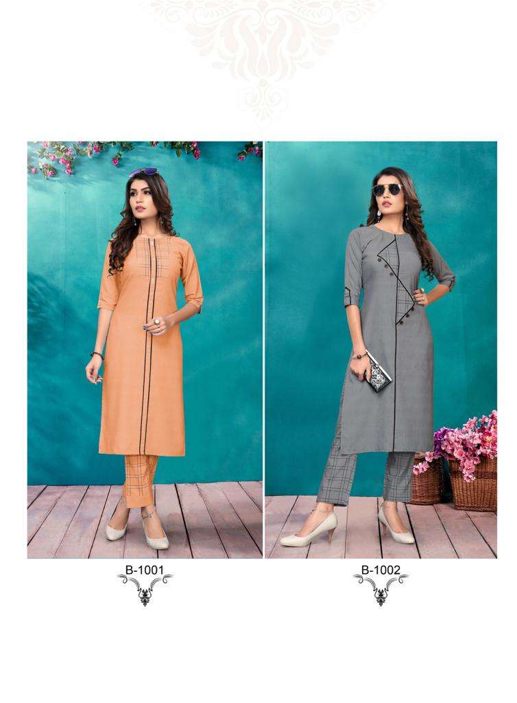 HUNNY BUNNY BY RT 1001 TO 1004 SERIES STYLISH FANCY BEAUTIFUL COLORFUL CASUAL WEAR & ETHNIC WEAR PREMIUM RAYON KURTIS WITH BOTTOM AT WHOLESALE PRICE