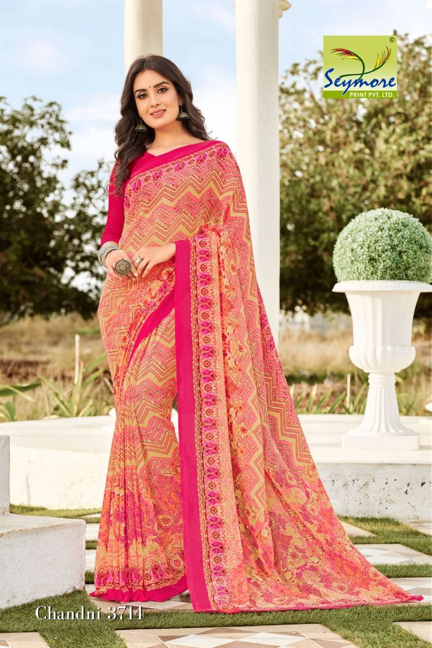 CHANDNI VOL-14A BY SEYMORE PRINTS 3707 TO 3716 SERIES INDIAN TRADITIONAL WEAR COLLECTION BEAUTIFUL STYLISH FANCY COLORFUL PARTY WEAR & OCCASIONAL WEAR GEORGETTE PRINTED SAREES AT WHOLESALE PRICE