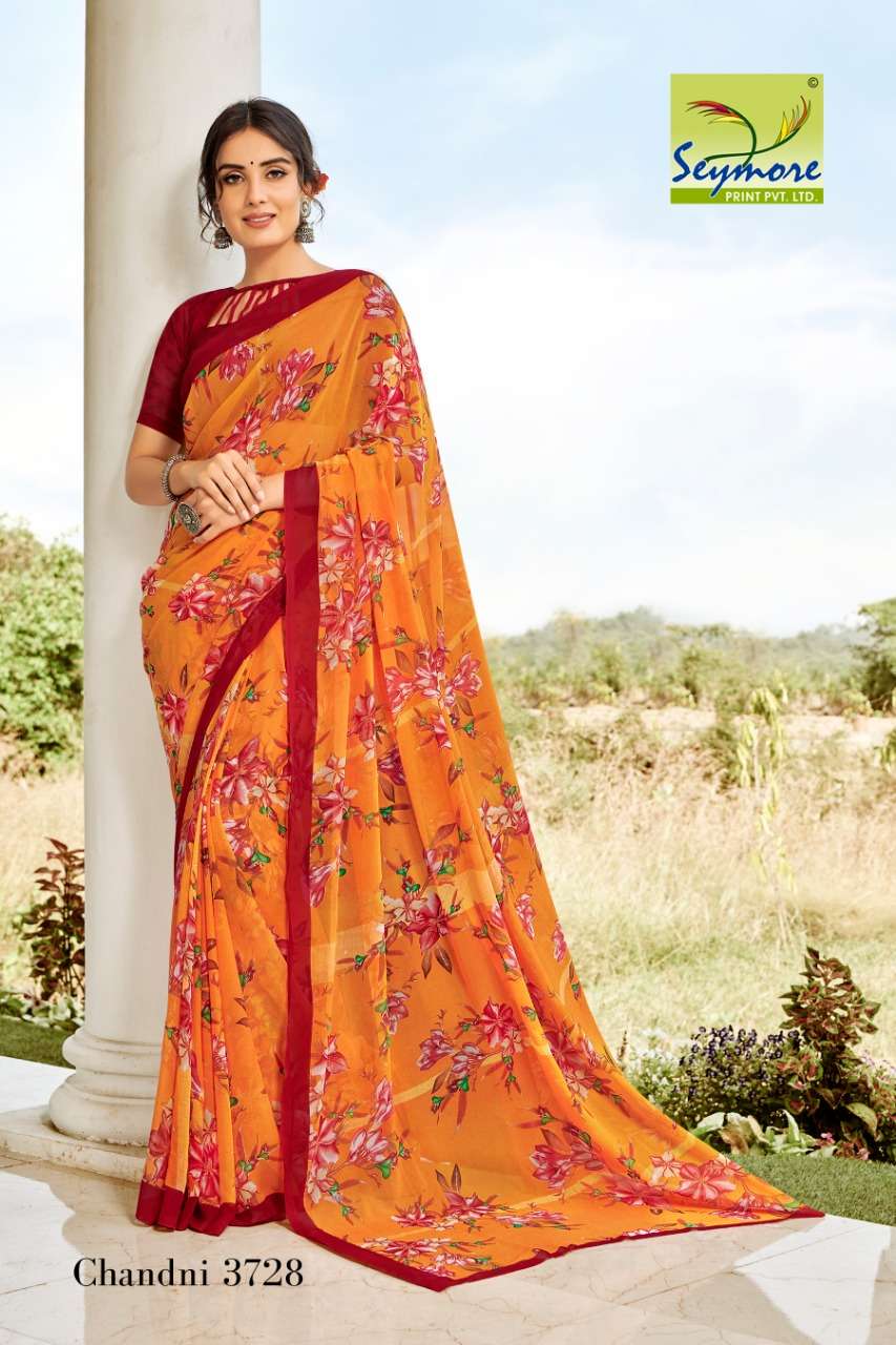 CHANDNI VOL-14C BY SEYMORE PRINTS 3727 TO 3736 SERIES INDIAN TRADITIONAL WEAR COLLECTION BEAUTIFUL STYLISH FANCY COLORFUL PARTY WEAR & OCCASIONAL WEAR GEORGETTE PRINTED SAREES AT WHOLESALE PRICE