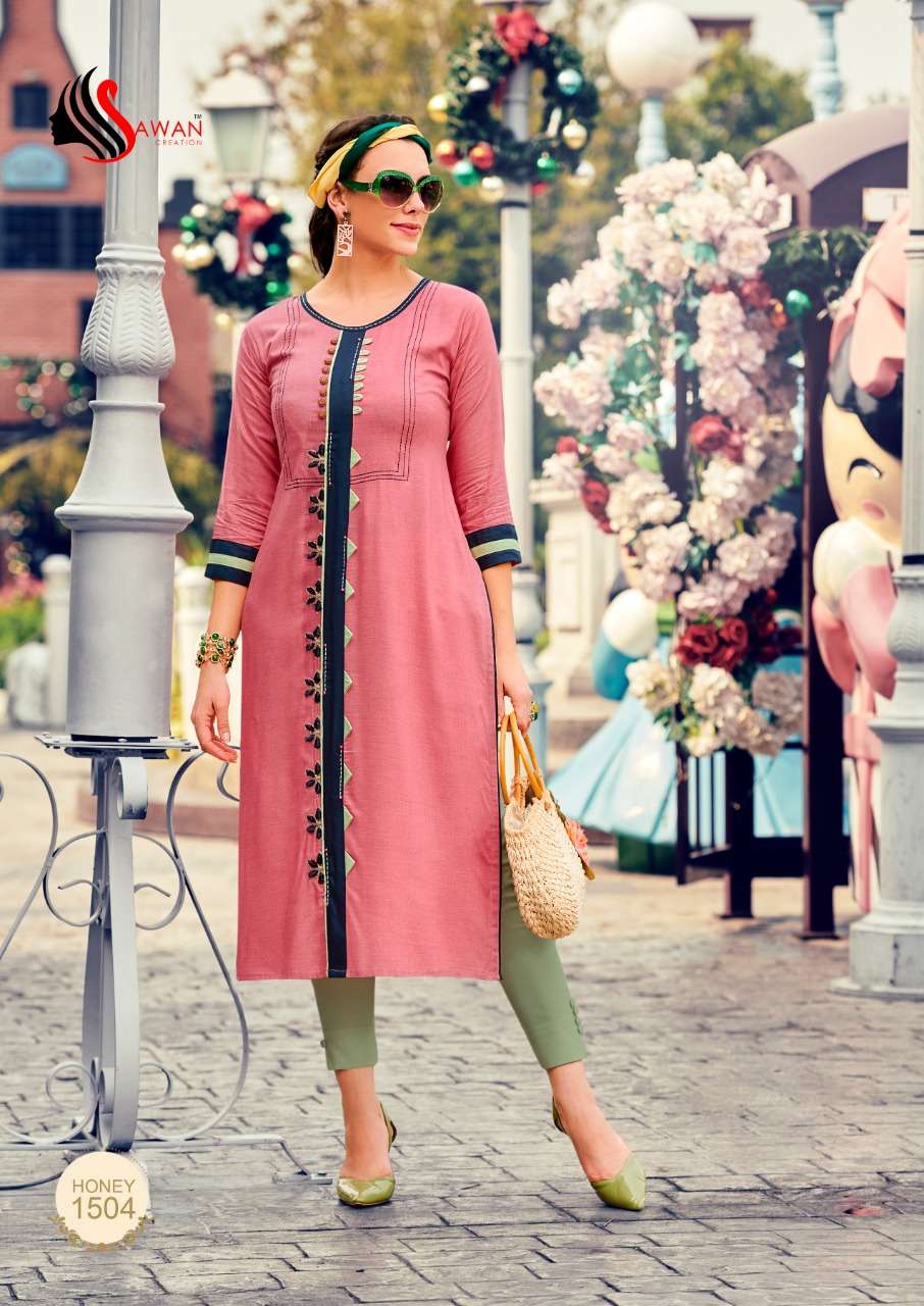 HONEY VOL-15 BY SAWAN CREATION 1501 TO 1512 SERIES BEAUTIFUL COLORFUL STYLISH FANCY CASUAL WEAR & ETHNIC WEAR & READY TO WEAR HEAVY RAYON PRINTED KURTIS AT WHOLESALE PRICE