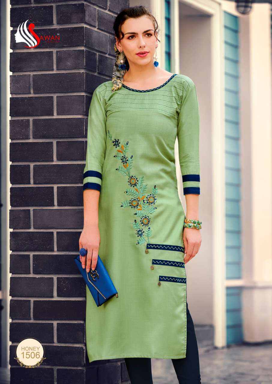 HONEY VOL-15 BY SAWAN CREATION 1501 TO 1512 SERIES BEAUTIFUL COLORFUL STYLISH FANCY CASUAL WEAR & ETHNIC WEAR & READY TO WEAR HEAVY RAYON PRINTED KURTIS AT WHOLESALE PRICE